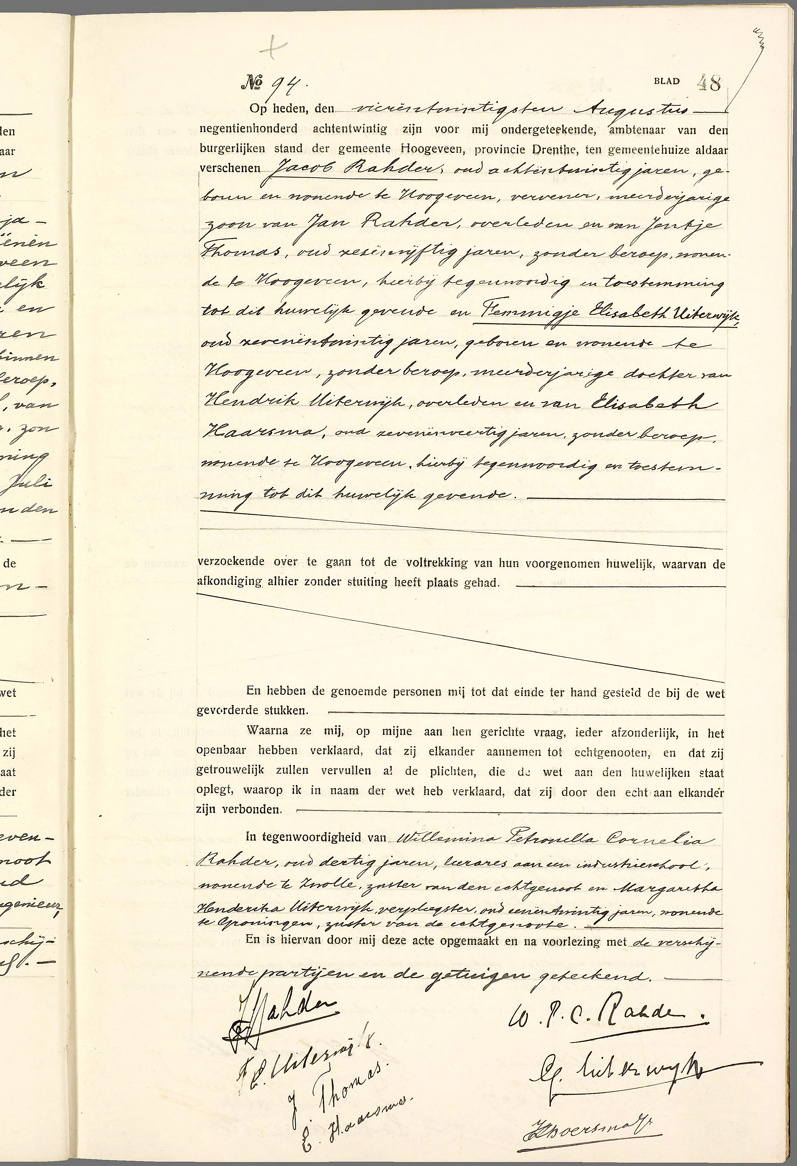 HuwelijksacteJacobRahderFemmieUiterwijk