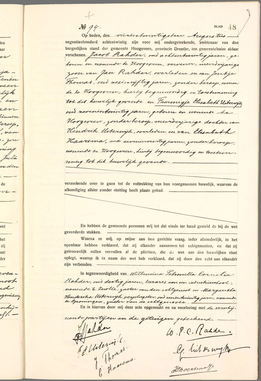 HuwelijksacteJacobRahderFemmieUiterwijk